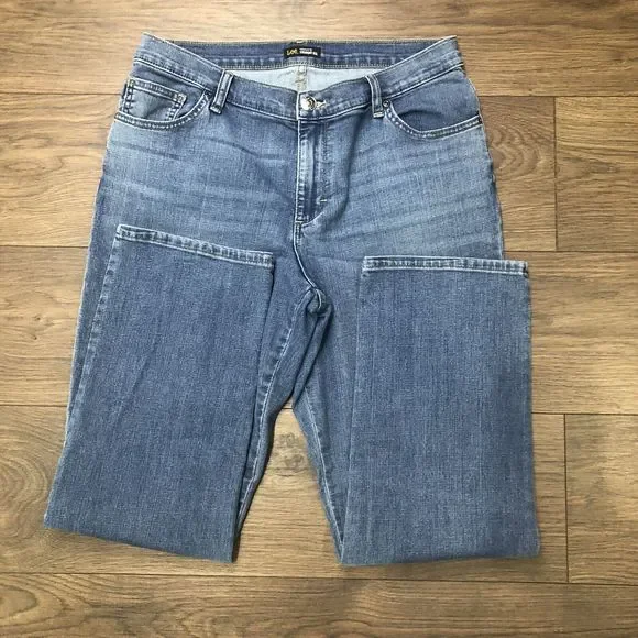 Lee womens relaxed fit straight jeans size 12 SHORT stretch BLUE wash - Picture 3 of 14